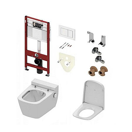 Obiecte Sanitare - PACHET VAS WC TECEONE REZERVOR INGROPAT CLAPETA ALBA TECENOW SET MONTAJ ROBINETI SI CAPAC SOFT CLOSE TECEONE 9400413TC1