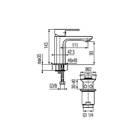 BATERIE LAVOAR CU VENTIL NEGRU MAT LOFT VALVEX 2455900 [1]