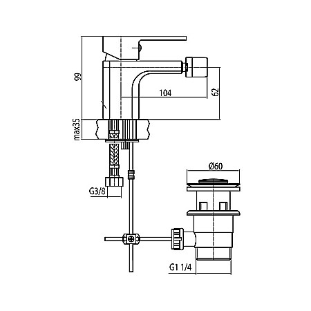 BATERIE BIDEU CU VENTIL CROM LOFT VALVEX 2454950 [1]