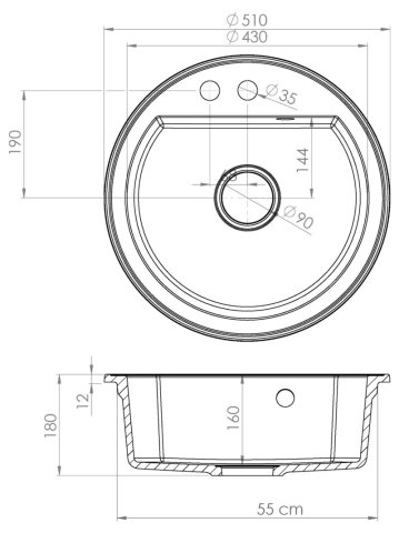 Chiuveta granit Waltz Bertha Negru, 510x510x200 mm - imagine oficiala 1 [1]