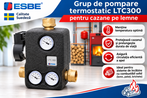 Accesorii camera tehnica distribuitoare butelii de egalizare vane mixare - GRUP DE POMPARE TERMOSTATIC PENTRU CAZANE PE LEMNE LTC361-32/60 ESBE 5500 6500