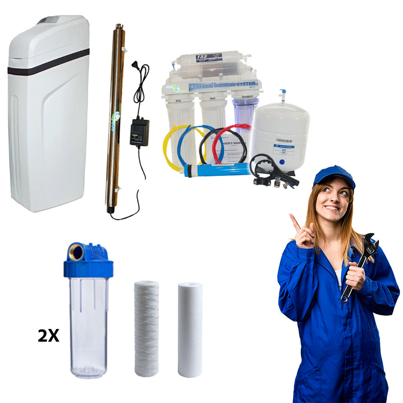 Dedurizatoare Apa - Pachet dedurizator Karetech KT Soft 25, osmoza inversa cu pompa, sterilizator UV, carcasa si cartuse