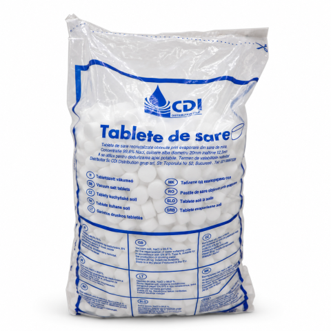 Accesorii consumabile dedurizatoare apa - CDI sare tablete recristalizate pentru dedurizare, sac transparent 25 kg K09-5570, vedere frontală