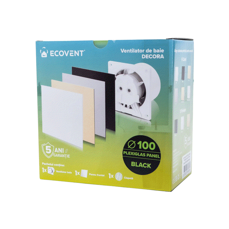 Ventilator baie Ecovent DECORA Ø100 Silent, senzor umiditate, timer, clapetă antiretur, 93 m³/h, negru [3]