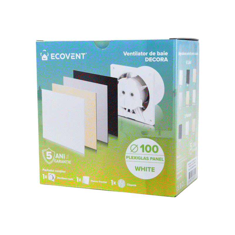 Ventilator baie Ecovent DECORA Ø100 Silent, senzor umiditate, timer, clapetă antiretur, 93 m³/h, alb [3]