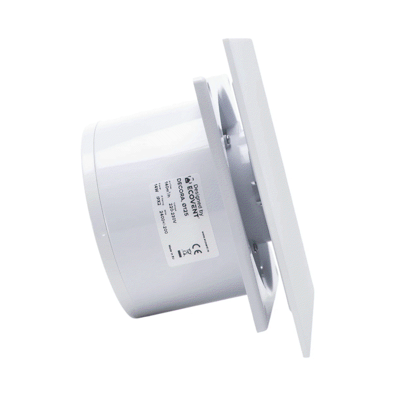 Ventilator baie Ecovent DECORA Ø125 Silent, senzor umiditate, timer, clapetă antiretur, 140 m³/h, alb mat [1]