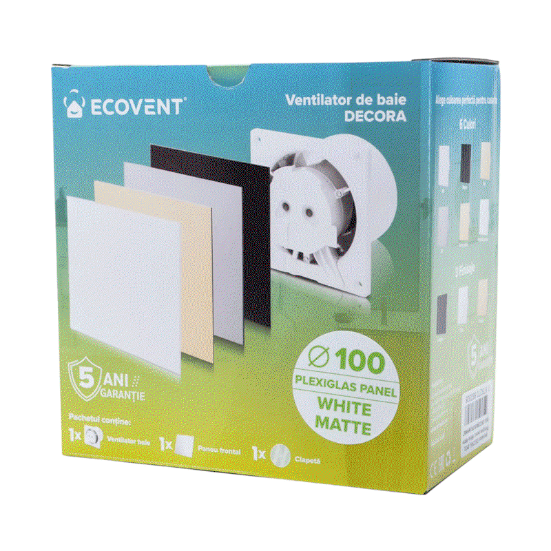 Ventilator baie Ecovent DECORA Ø100 Silent, senzor umiditate, timer, clapetă antiretur, 93 m³/h, alb mat [3]