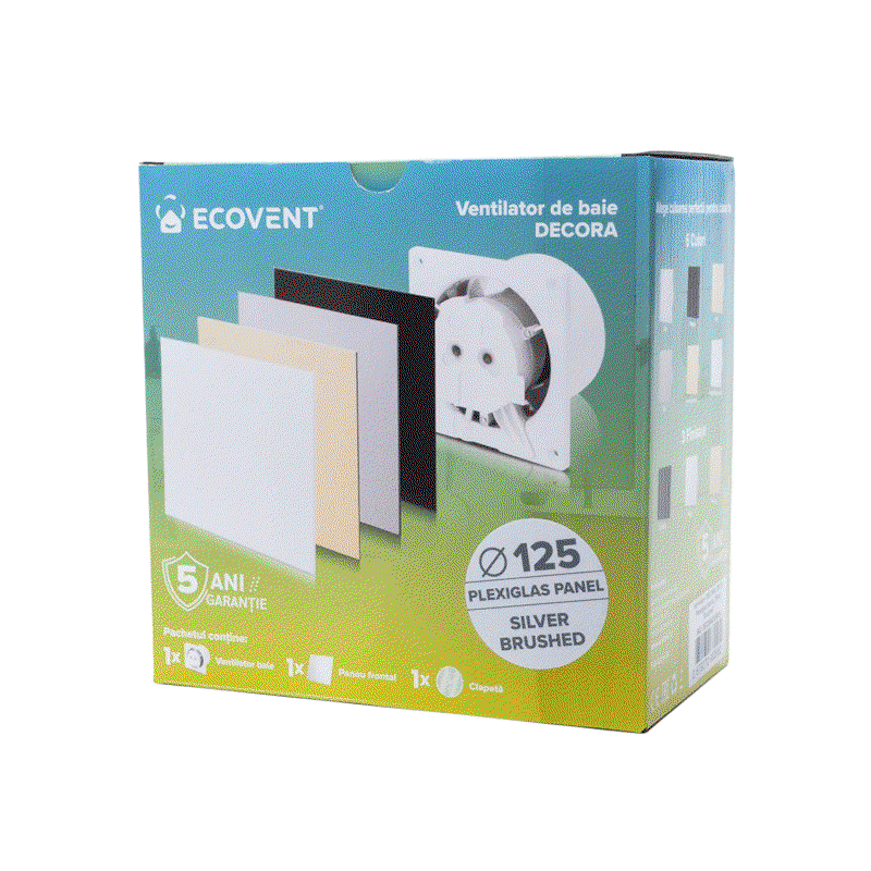 Ventilator baie Ecovent DECORA Ø125 Silent, senzor umiditate, timer, clapetă antiretur, 140 m³/h, argintiu satinat [3]