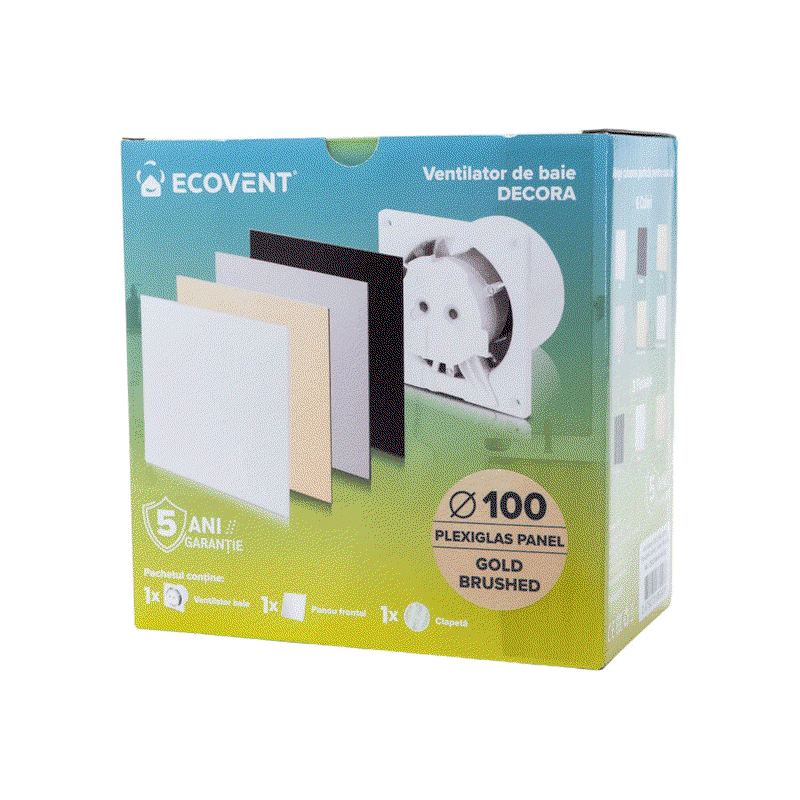 Ventilator baie Ecovent DECORA Ø100 Silent, senzor umiditate, timer, clapetă antiretur, 93 m³/h, auriu satinat [3]