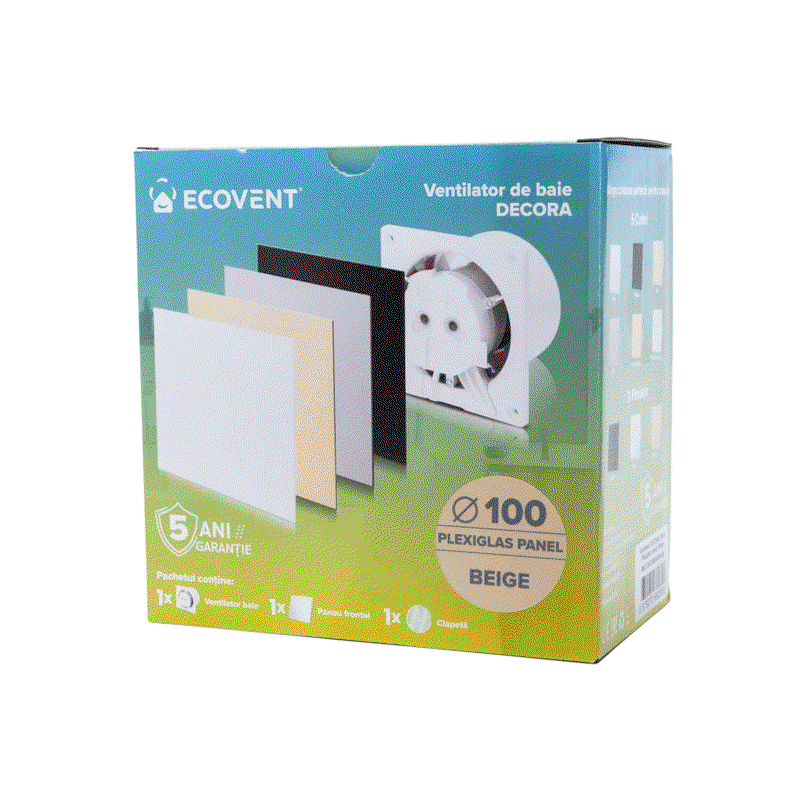 Ventilator baie Ecovent DECORA Ø100 Silent, senzor umiditate, timer, clapetă antiretur, 93 m³/h, bej [3]