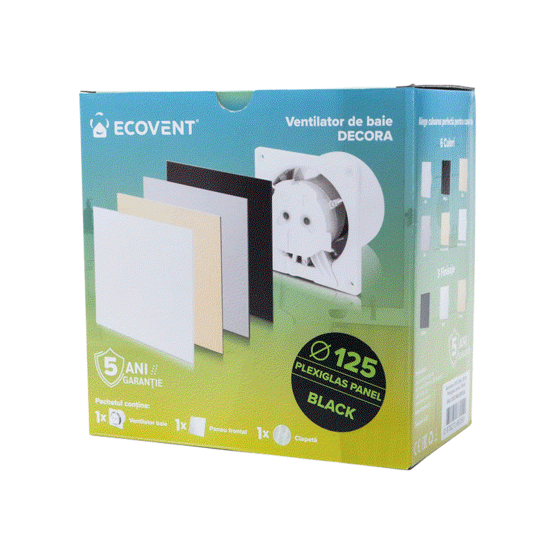 Ventilator baie Ecovent DECORA Ø125 Silent, senzor umiditate, timer, clapetă antiretur, 140 m³/h, negru [3]