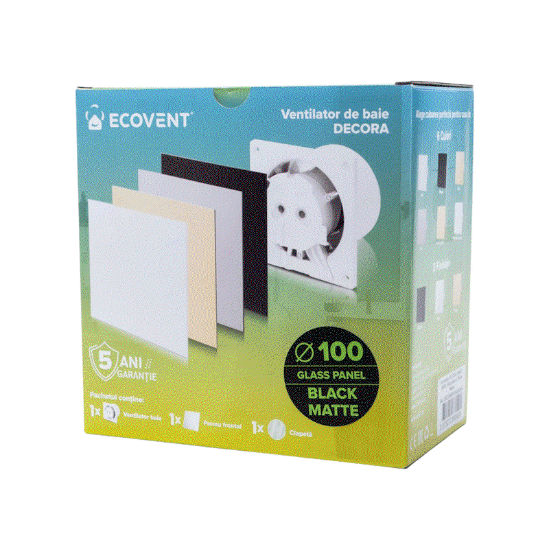 Ventilator baie Ecovent DECORA SMART Ø100 Super Silent cu senzor umiditate, timer și clapetă antiretur, 93 m³/h, negru mat [4]