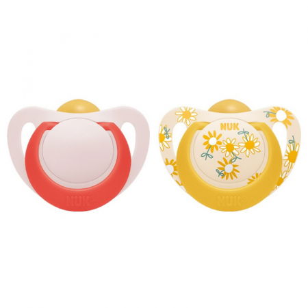 Biberoane tetine suzete - Suzeta Nuk Star Latex 6-18 luni Rosu, Set 2 Bucati