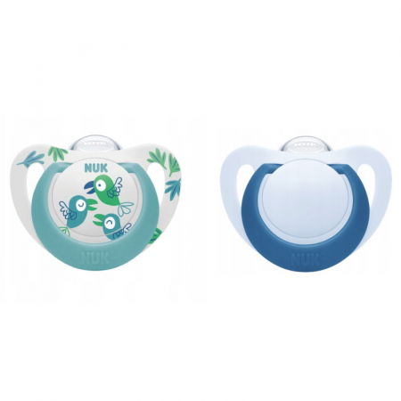Biberoane tetine suzete - Suzeta Nuk Star Silicon 6-18 luni Pasare, Set 2 Bucati