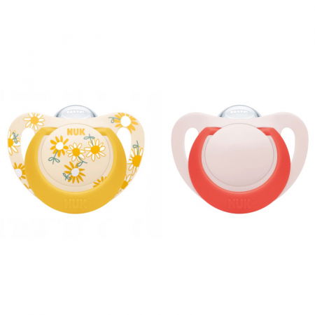 Biberoane tetine suzete - Suzeta Nuk Star Silicon 6-18 luni Floare, Set 2 Bucati