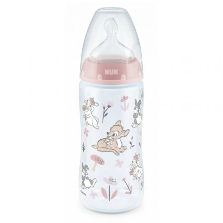 Biberoane tetine suzete - Biberon Nuk First Choice PP 300 ml, Control Temperatura, Tetina Silicon M, 6-18 luni, Disney Bambi