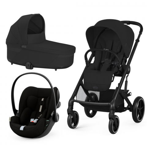 Carucioare copii - Carucior Cybex Balios S Lux 3 in 1 Black/Moon Black cu Scoica Auto Cloud G i-Size Plus reclinabila