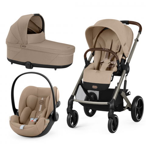 Carucioare copii - Carucior Cybex Balios S Lux 3 in 1 Taupe/Almond Beige cu Scoica Auto Cloud G i-Size Plus reclinabila