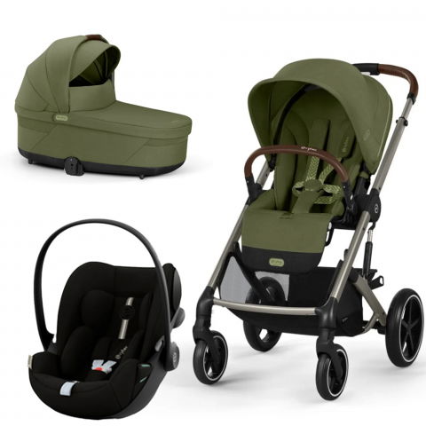 Carucioare copii - Carucior Cybex Balios S Lux 3 in 1 Taupe/Moss Green cu Scoica Auto Cloud G i-Size Plus reclinabila