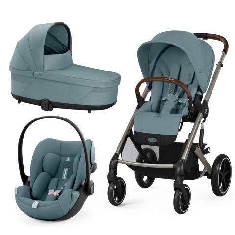 Carucioare copii - Carucior Cybex Balios S Lux 3 in 1 Taupe/Stormy Blue cu Scoica Auto Cloud G i-Size Plus reclinabila