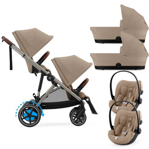 Carucioare copii - Carucior gemeni Cybex e-Gazelle S Almond Beige cu Scoici Auto Cloud G i-Size Plus