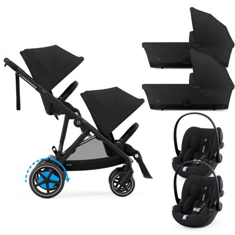 Carucioare copii - Carucior gemeni Cybex e-Gazelle S Moon Black cu Scoici Auto Cloud G i-Size Plus
