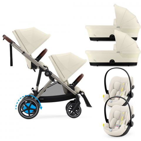 Carucioare copii - Carucior gemeni Cybex e-Gazelle S Seashell Beige cu Scoici Auto Cloud G i-Size Plus