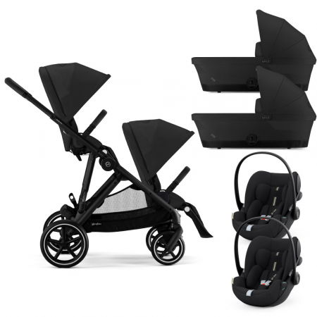 Carucioare copii - Carucior gemeni Cybex Gazelle S Black/Moon Black cu Scoici Auto Cloud G i-Size Plus