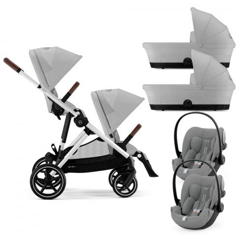 Carucioare copii - Carucior gemeni Cybex Gazelle S Silver/Lava Grey cu Scoici Auto Cloud G i-Size Plus
