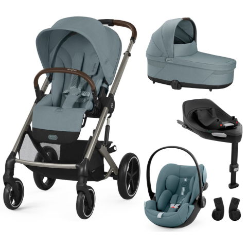 Carucioare copii - Pachet Black Friday Carucior Cybex Balios S Lux 4 in 1 Taupe/Stormy Blue cu Scoica Auto Cloud G i-Size Plus reclinabila