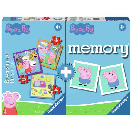 Jucarii si jocuri copii - Puzzle + Joc Memory Peppa Pig, 25/36/49 Piese