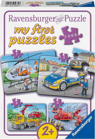 Jucarii si jocuri copii - Puzzle Set 4 Buc Vehicule De Urgenta, 2/4/6/8 Piese
