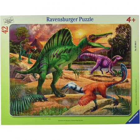 Jucarii si jocuri copii - Puzzle Tip Rama Dinozauri, 42 Piese
