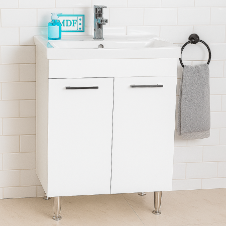 Baie - Baza si lavoar baie GN0541 alb cu 2 usi si picioare cromate