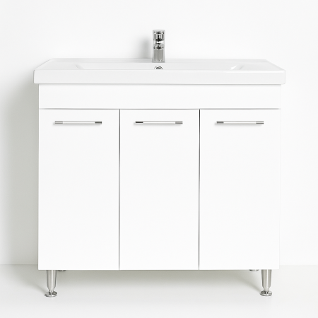 Baie - Baza si lavoar baie GN0541 alb 80 cm cu 3 usi si picioare cromate