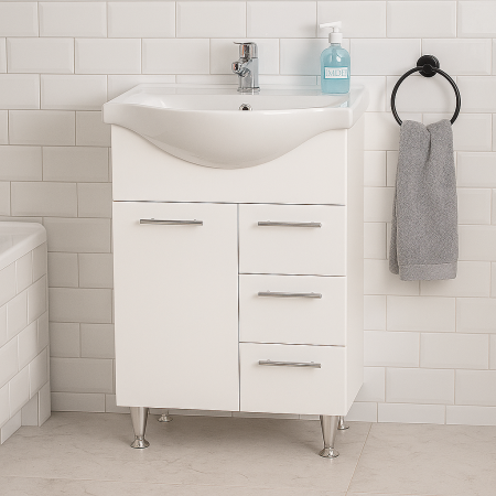 Baie - Set mobilier baie GN1531 cu lavoar ceramic alb si picioare cromate