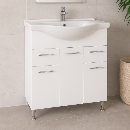 Baie - Set mobilier baie GN1531 alb cu lavoar ceramic - Vedere frontală