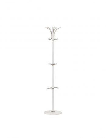 Hol - Cuier vertical din lemn alb cu 15 agatatori si baza rotunda din ceramica