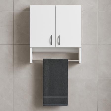 Baie - Dulap de baie Ella alb, suspendat, cu doua usi si suport prosoape cromat