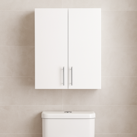 Baie - Dulap baie Roma suspendat alb 50 x 68 cm cu usi si manere cromate pe perete