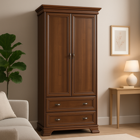 Dormitor - Dulap VMS1 din lemn masiv cu 2 usi si 2 sertare, culoarea nucului