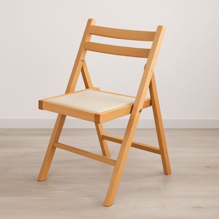Scaune - Scaun pliant din lemn de fag cu șezut tapițat crem