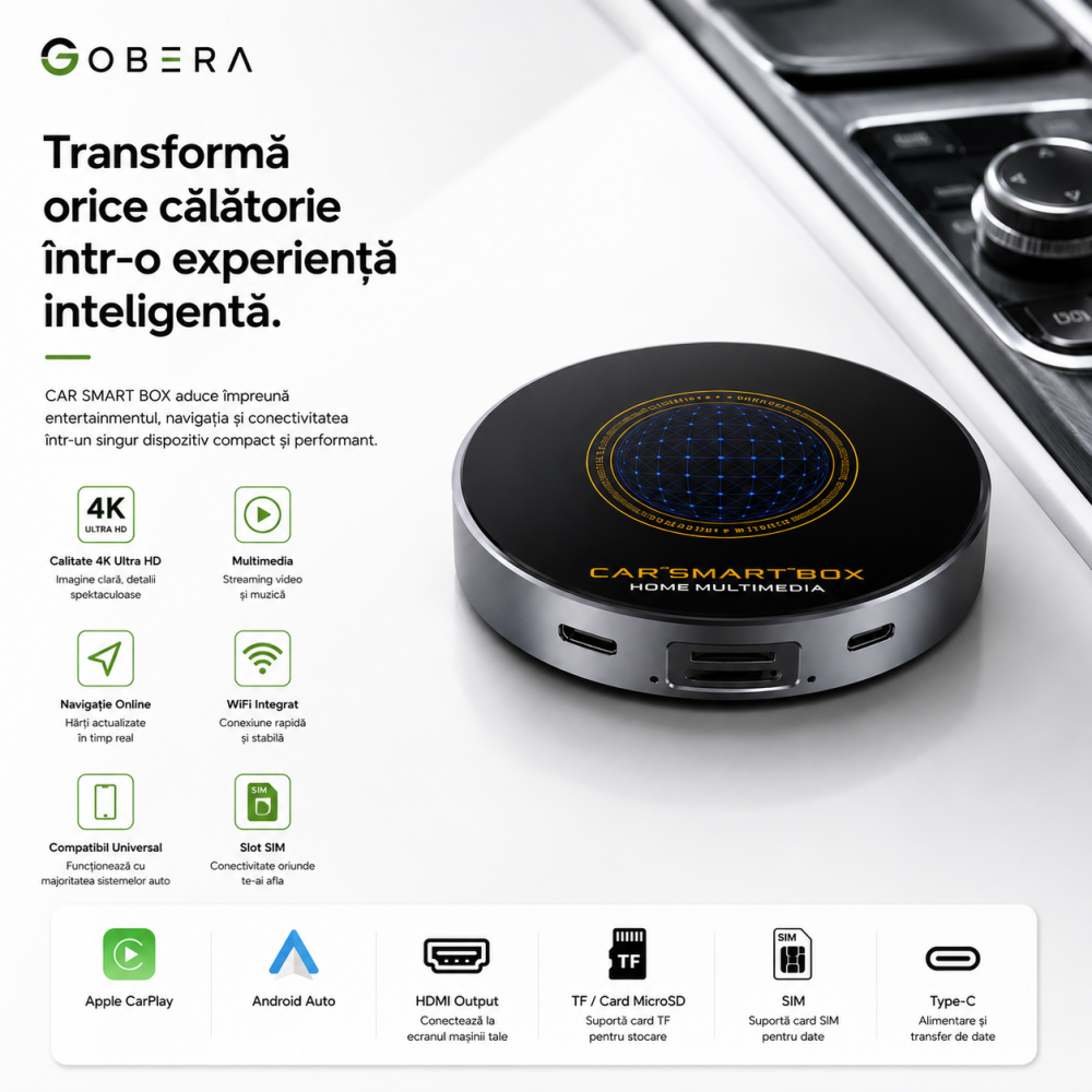 AI Box Auto goBERA® Android 13, Snapdragon 6125, 4GB RAM + 64GB ROM, Wireless CarPlay & Android Auto, 4G SIM, HDMI 4K, Dual Wi-Fi, Dual Bluetooth [6]