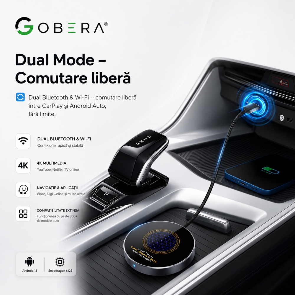 AI Box goBERA Android 13 conectivitate și multimedia în mașină