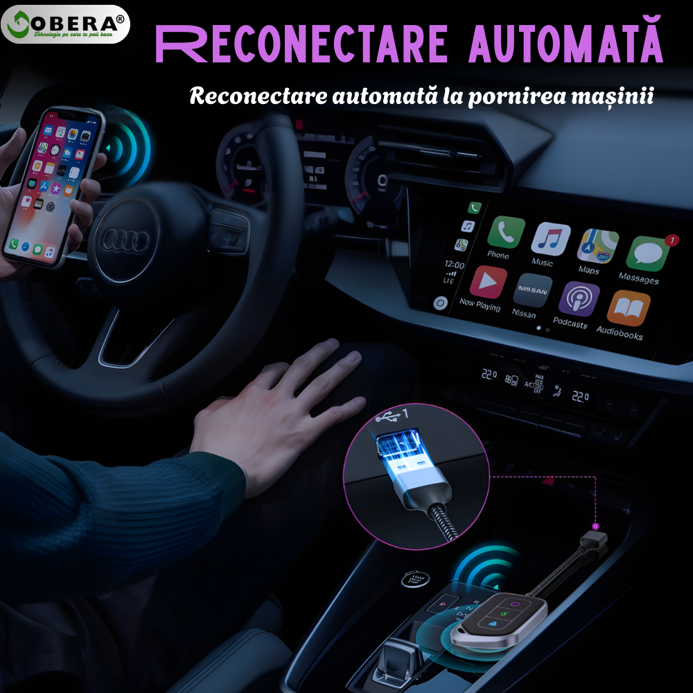 Adaptor Wireless 2-în-1 goBERA® – CarPlay & Android Auto, Wi-Fi 5 GHz, Plug & Play, USB-A/USB-C [6]