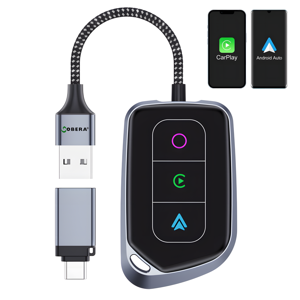 Adaptor Wireless 2-în-1 goBERA® – CarPlay & Android Auto, Wi-Fi 5 GHz, Plug & Play, USB-A/USB-C [1]