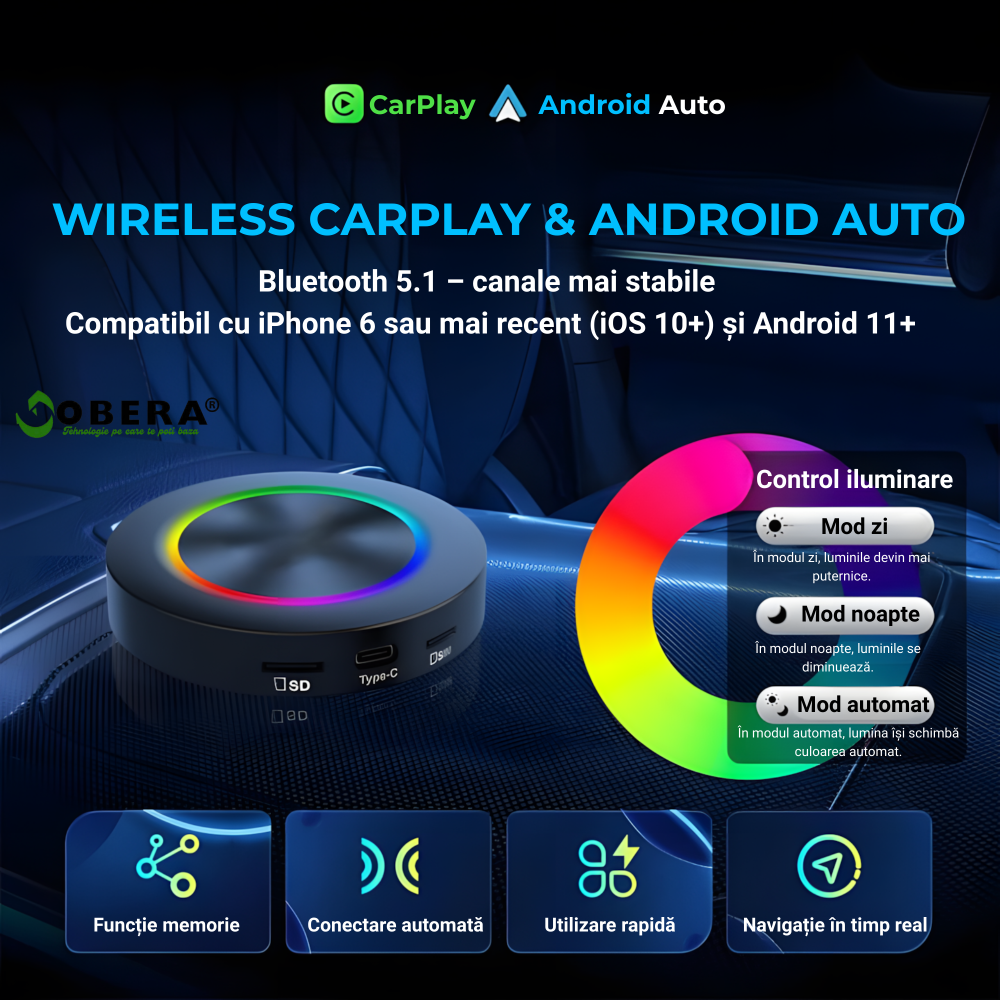 AI Box Android 15 goBERA® Q7 Wireless Edition, Qualcomm SM6350, 8GB RAM + 128GB, SIM 4G, Wireless CarPlay & Android Auto, YouTube, Netflix, Play Store, Split Screen [9]