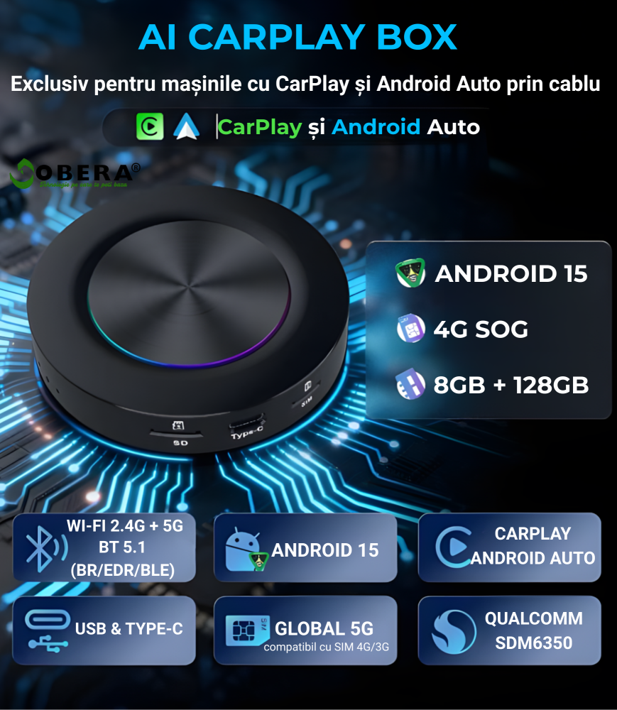 AI Box Android 15 goBERA® Q7 Wireless Edition, Qualcomm SM6350, 8GB RAM + 128GB, SIM 4G, Wireless CarPlay & Android Auto, YouTube, Netflix, Play Store, Split Screen [4]