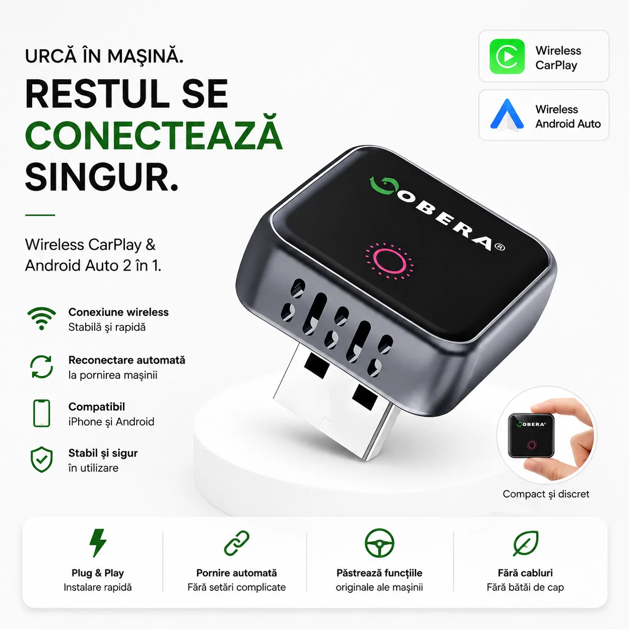 Adaptor Mini Wireless CarPlay și Android Auto goBERA® [12]