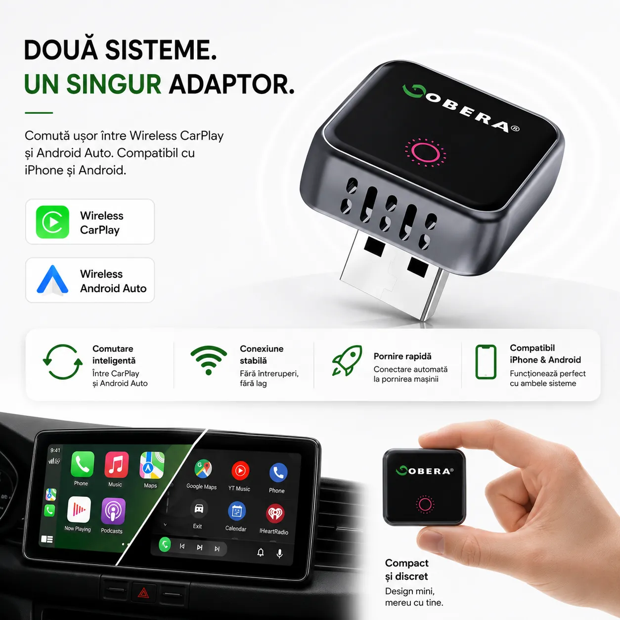 Adaptor Mini Wireless CarPlay și Android Auto goBERA® [11]